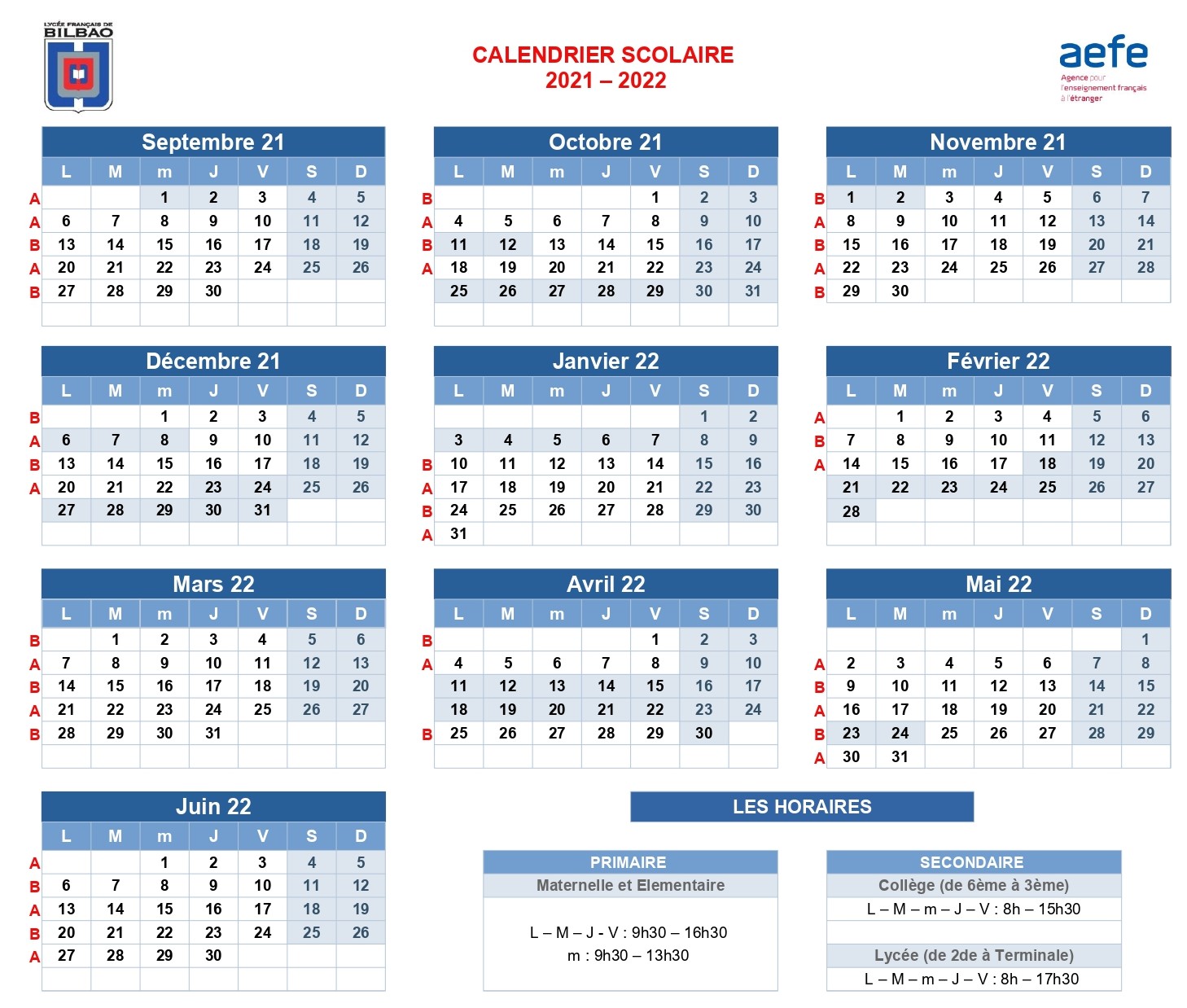 Calendrier Lfb 2023 Calendario Escolar - Lycée Français De Bilbao
